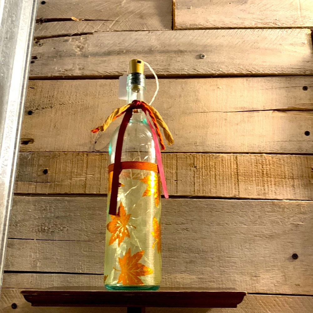 Hand Made - Wine bottle lantern with gold metallic leaf tooling